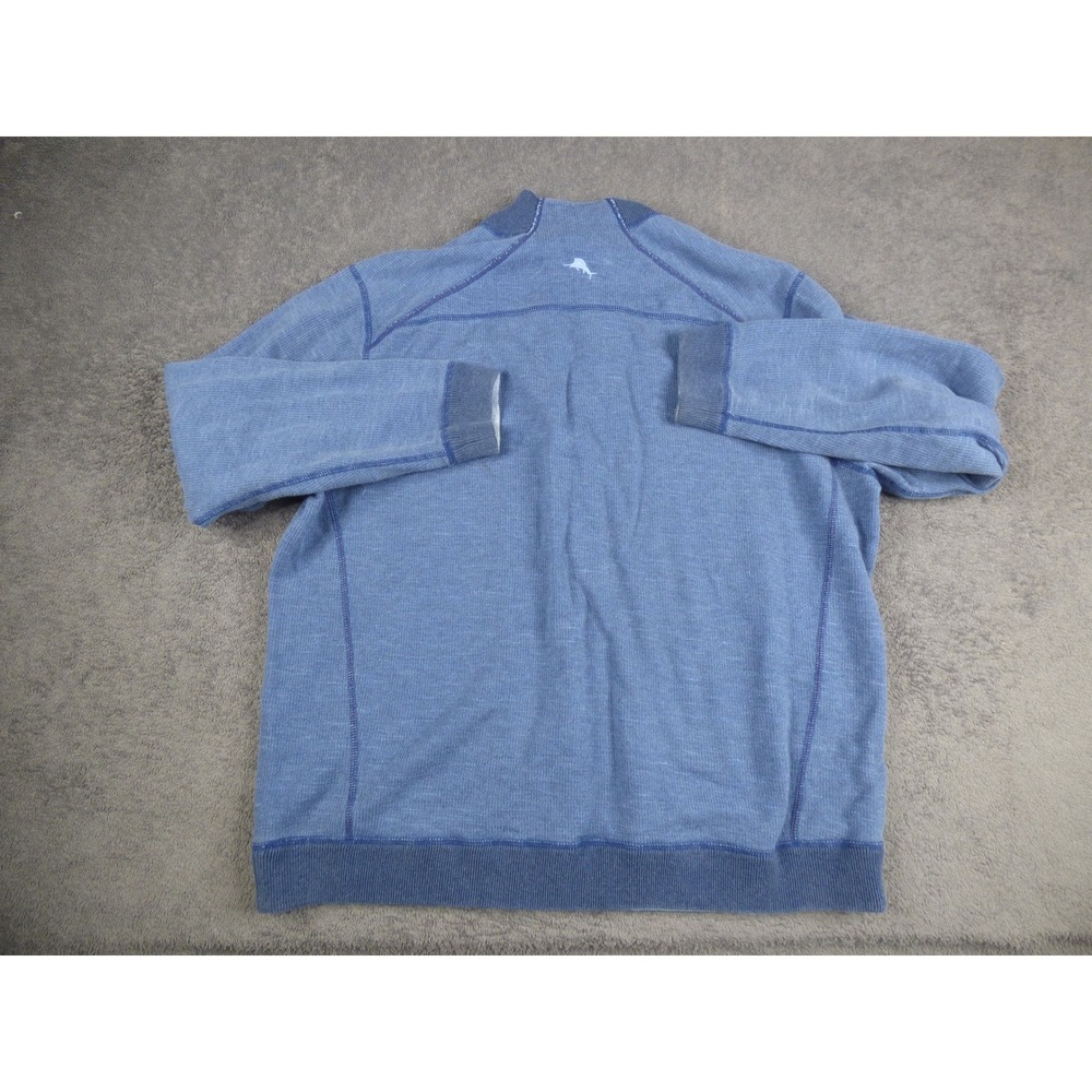 Tommy Bahama Mens Blue Marled Quarter Zip Pullover Sweater Marlin Logo XL - Picture 4 of 7